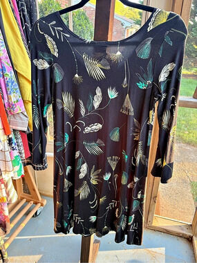 Saloom Floral Long Sleeve Midi Dress in Black NWT